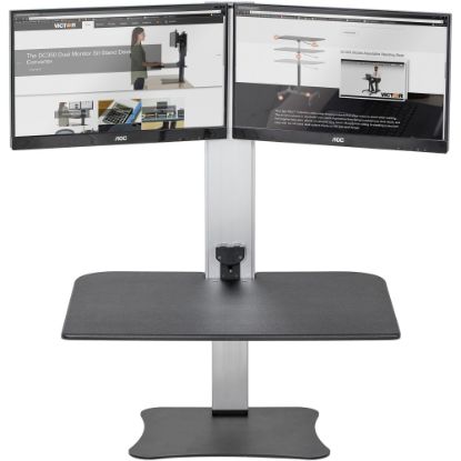 Picture of Victor High Rise DC450 Electric Dual Monitor Standing Desk Riser, Black/Silver