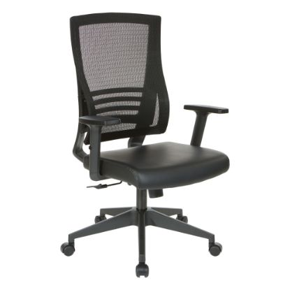 Picture of Office Star Work Smart Faux Leather Mesh Back Manager Chair, T Arms, Black