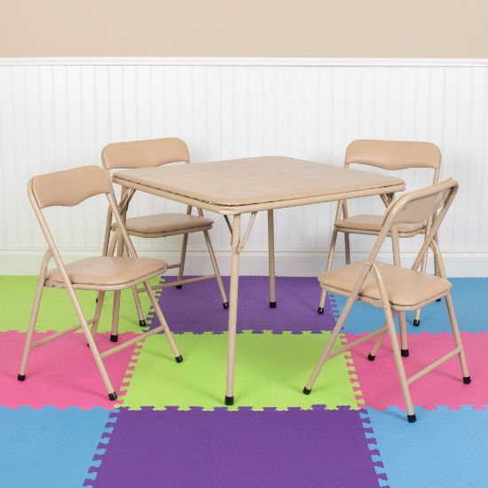 Picture of Flash Furniture Kids Colorful Folding Table And 4 Chairs, 20-1/4inH x 24inW x 24inD, Tan