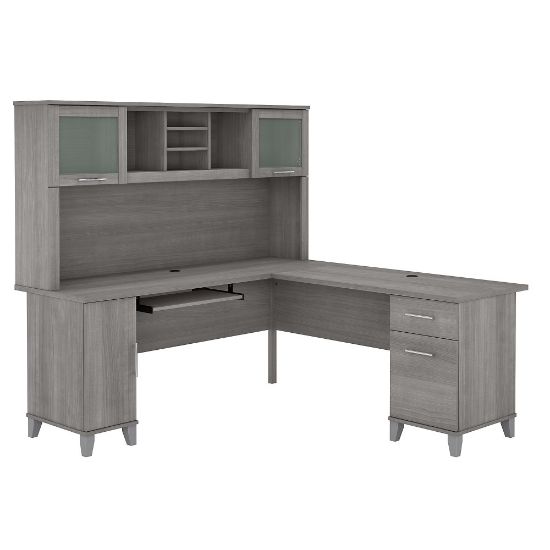 Picture of Bush Furniture Somerset 72inW L-Shaped Desk With Hutch, Platinum Gray, Standard Delivery