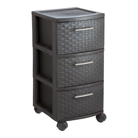 Picture of Inval Poly 3-Drawer Rolling Storage Cart, 26in x 12 5/8in x 15in, Espresso