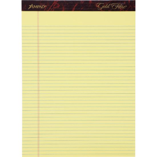 Picture of Ampad Gold Fibre Remanufactured Writing Pads, Letter Size, Narrow Ruled, 50 Sheets, Canary Yellow, Pack Of 12