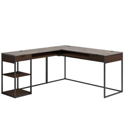 Picture of Sauder International Lux 66inW L-Computer Desk, Umberwood/Black