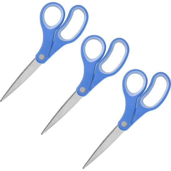 Picture of Sparco Bent Multipurpose Scissors - 8in Overall Length - Bent - Stainless Steel - Blue - 3 / Bundle