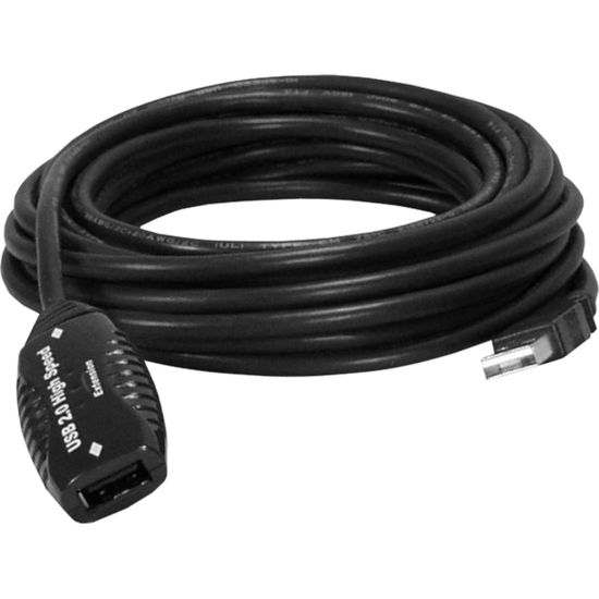 Picture of QVS 16ft USB 2.0 480Mbps Active Extension Cable and Extends up to 80ft - 16 ft USB Data Transfer Cable - First End: 1 x USB 2.0 Type A - Male - Second End: 1 x USB 2.0 Type A - Female - 480 Mbit/s - Extension Cable - Black