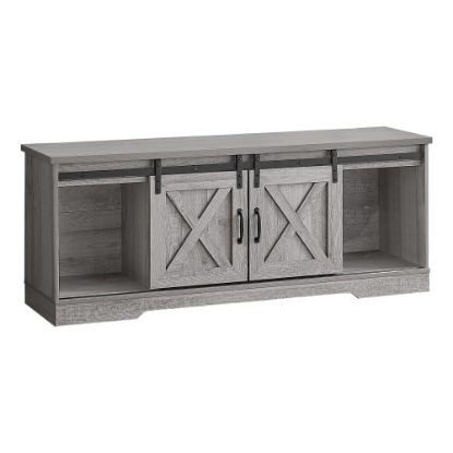 Picture of Monarch Specialties Jamie TV Stand With Sliding Barn Doors, Shelves And Storage Cabinets, 60inL, Gray