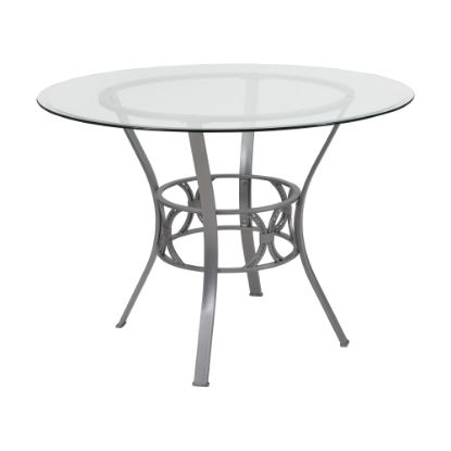 Picture of Flash Furniture Round Glass Dining Table With Crescent Frame, 29-1/2inH x 42inW x 42inD, Clear/Silver