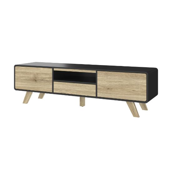 Picture of Bestar Alhena TV Stand For 50in TVs, 17-13/16inH x 63inW x 15-13/16inD, UV Black/Sandy Brown Oak