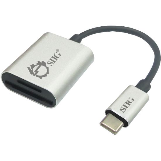 Picture of SIIG USB-C 2-in-1 Card Reader for SD & Micro SD - Silver - 2-in-1 - SD, SDHC, SDXC, TransFlash, microSD, microSDHC, microSDXC, MultiMediaCard (MMC) - USB 3.0 Type CExternal