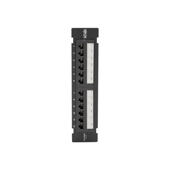 Picture of Tripp Lite Cat6 Wall-Mount 12-Port Patch Panel - PoE+ Compliant, 110/Krone, 568A/B, RJ45 Ethernet, TAA - Patch panel - desk mountable, wall mountable - CAT 6 - RJ-45 X 12 - black - TAA Compliant