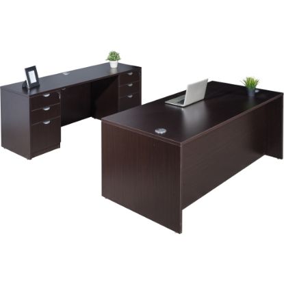 Picture of Boss Office Products Holland Suite Desk And Credenza With Dual File Storage Pedestals, Mocha