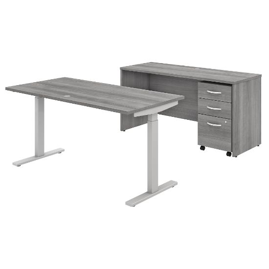 Picture of Bush Business Furniture Studio C Electric 60inW x 30inD Height-Adjustable Standing Desk, Credenza And Mobile File Cabinet, Platinum Gray, Standard Delivery