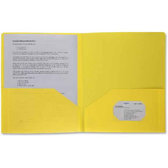 Picture of Business Source 2-Pocket Poly Portfolio, Letter Size, 8-1/2in x 11in, Yellow