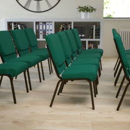 Picture of Flash Furniture HERCULES Series Stacking Church Chair, Green/Goldvein