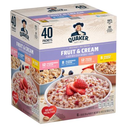 Picture of Quaker Oats Instant Oatmeal Fruit & Cream Variety Pack, 1.05-Oz Packets, Pack Of 40 Packets