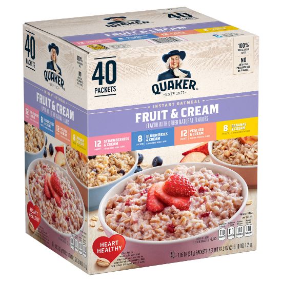 Picture of Quaker Oats Instant Oatmeal Fruit & Cream Variety Pack, 1.05-Oz Packets, Pack Of 40 Packets