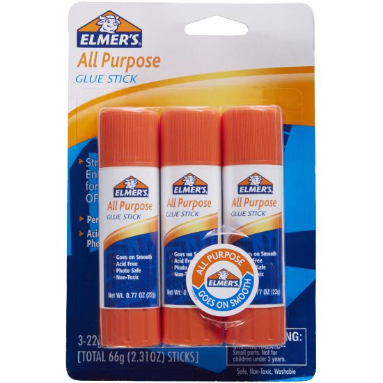 Picture of Elmers Office Strength Glue Sticks, All Purpose, 0.77 Oz., Clear, Pack Of 3