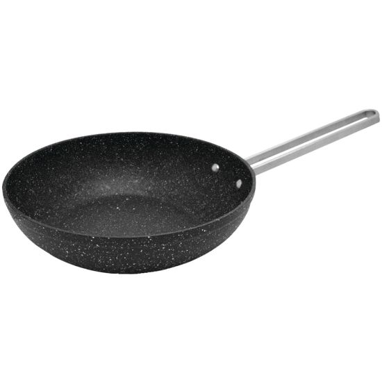 Picture of Starfrit The Rock 7.25in Personal Wok Pan with Stainless Steel Wire Handle - Cooking, Frying, Broiling - Dishwasher Safe - Oven Safe - Black - Cast Stainless Steel Handle