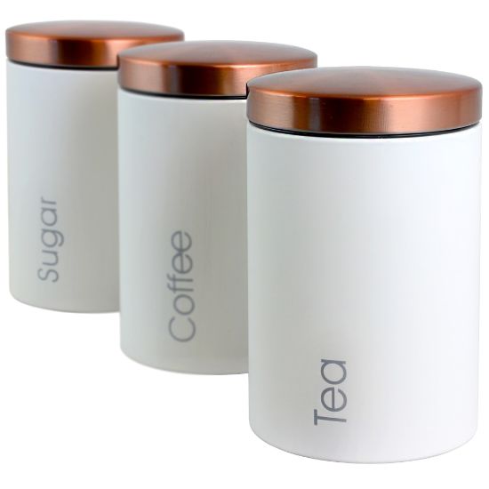 Picture of MegaChef Essential 3-Piece Kitchen Storage Canister Set, Matte White/Copper