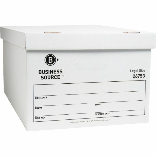 Picture of Business Source Light-Duty Storage Boxes With Lift-Off Lids, Legal Size, 15in x 24in x 10in, White, Box Of 12