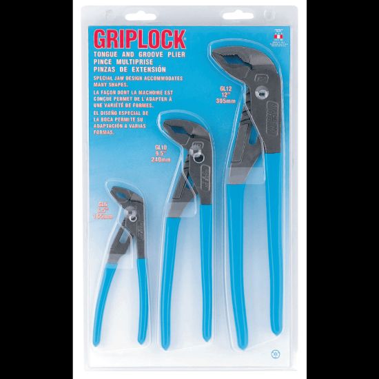 Picture of Griplock Tongue and Groove Plier Set, 6 in, 10 in and 12 in Lengths, Hex Jaw