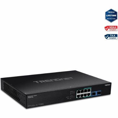 Picture of TRENDnet TPE-BG102g- 10-Port Gigabit 240W PoE++ Switch with 4 x 95W PoE++ Ports- 4 x 30W PoE+ Ports- 2 Gigabit SFP Slots, 240W PoE Budget- 1U 19in Rack Mountable - 10 Ports - 2 Layer Supported - Modular