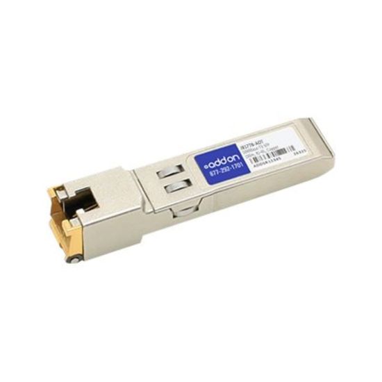 Picture of AddOn - SFP (mini-GBIC) transceiver module (equivalent to: HP J8177B) - 1GbE - 1000Base-TX - RJ-45 - up to 328 ft - TAA Compliant - for HPE 4208, 6200, 93XX, Switch 5304XL-32, Switch 5308XL-48, Switch 53XX