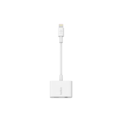 Picture of Belkin 3.5 mm Audio + Charge RockStar - Lightning to headphone jack / charging adapter - Lightning male to 4-pole mini jack, Lightning female - white