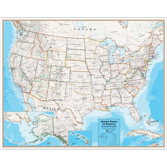 Picture of Hemispheres Contemporary Laminated Wall Map, United States, 38in x 48in