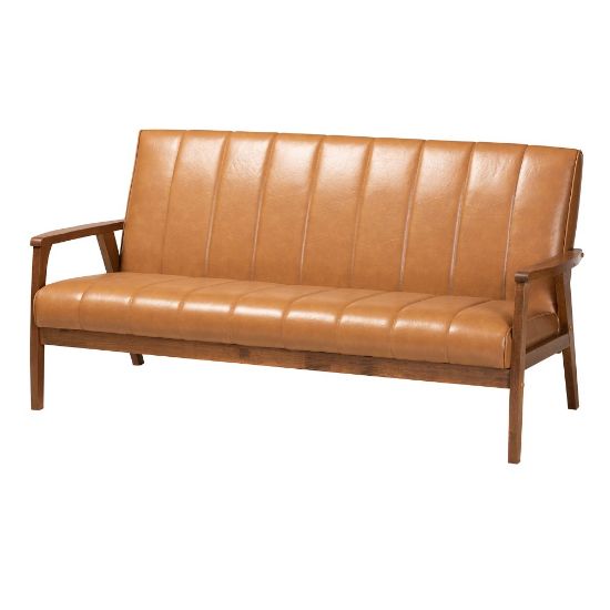 Picture of Baxton Studio Nikko Faux Leather Sofa, Tan/Walnut Brown