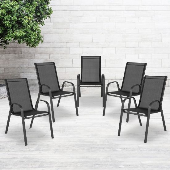 Picture of Flash Furniture Brazos Outdoor Stack Chairs, Set Of 5 Chairs, Black