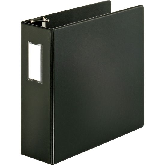 Picture of Business Source Slanted D-ring Binders - 4in Binder Capacity - 3 x D-Ring Fastener(s) - 2 Internal Pocket(s) - Chipboard, Polypropylene - Black - PVC-free, Non-stick, Spine Label, Gap-free Ring, Non-glare, Heavy Duty, Open and Closed Triggers - 1 Each