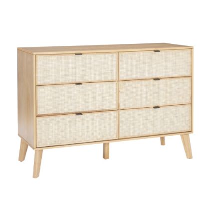 Picture of Powell Carling 6-Drawer Cane Bedroom Dresser, 35-3/4inH x 50inW x 18-1/2inD, Natural