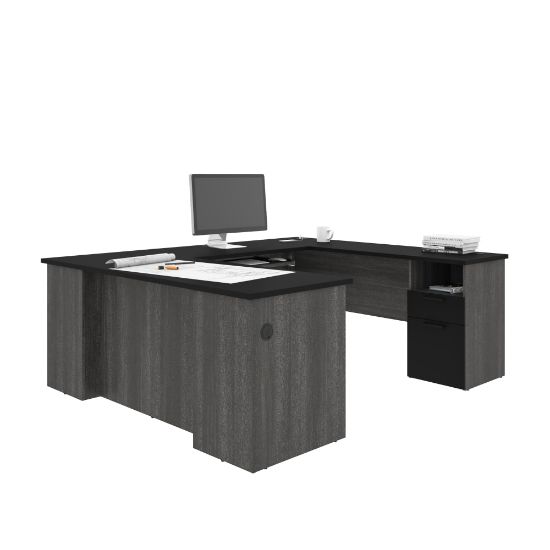 Picture of Bestar Norma 71inW U- Or L-Shaped Corner Desk, Black/Bark Gray