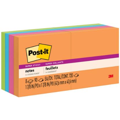 Picture of Post-it Super Sticky Notes, 1 7/8 in x 1 7/8 in, 8 Pads, 90 Sheets/Pad, 2x the Sticking Power, Energy Boost Collection