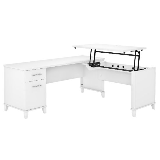 Picture of Bush Furniture Somerset 72inW 3-Position Sit-To-Stand L-Shaped Desk, White, Standard Delivery