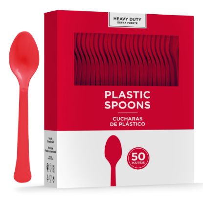 Picture of Amscan 8018 Solid Heavyweight Plastic Spoons, Apple Red, 50 Spoons Per Pack, Case Of 3 Packs