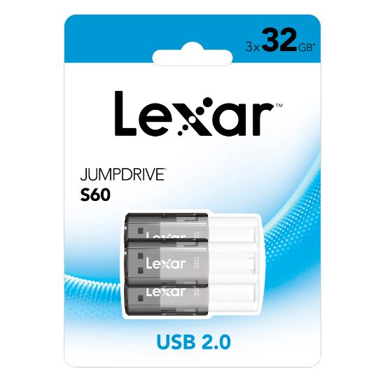 Picture of Lexar JumpDrive S60 USB 2.0 Flash Drives, 32GB, Black, Pack Of 3 Flash Drives, LJDS60-32GB3NNU