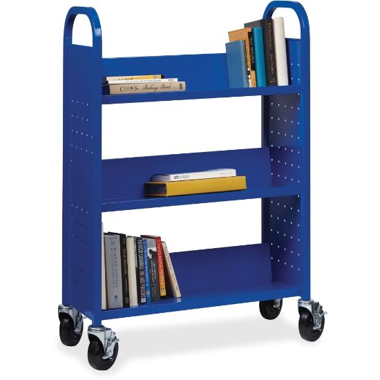 Picture of Lorell Single-Sided Mobile Steel Book Cart, 3-Shelf, Blue