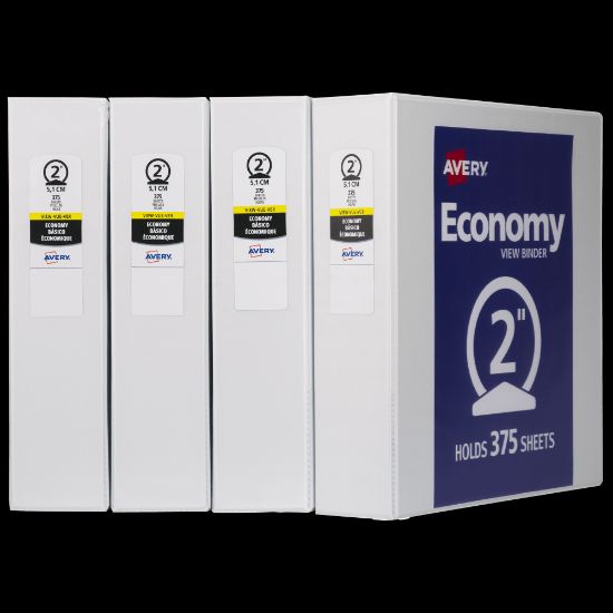 Picture of Avery Economy View 3 Ring Binders, 2in Round Rings, White, Pack Of 4