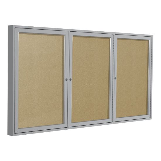 Picture of Ghent 3 Door Enclosed Vinyl Bulletin Board, Satin Aluminum Frame, 48inH x 72inW, Caramel