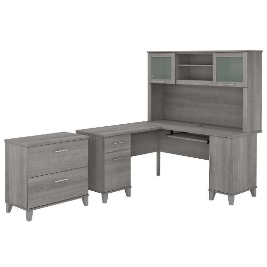 Picture of Bush Business Furniture Somerset 60inW L-Shaped Corner Desk With Hutch And Lateral File Cabinet, Platinum Gray, Standard Delivery