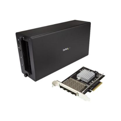 Picture of StarTech.com Thunderbolt 3 to 10GbE Fiber Network Chassis - External enclosure - 4 Open SFP+ Ports - Connect a Thunderbolt 3 enabled device to a 10GbE network - Get the increased performance of a 10GbE NIC using a Thunderbolt 3 port - Removable PCIe card