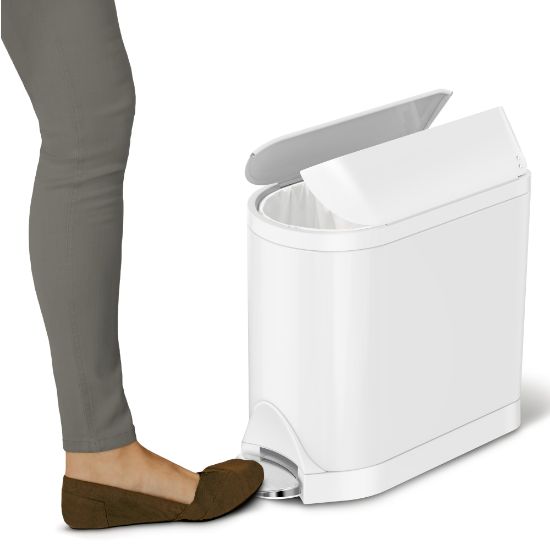 Picture of simplehuman Butterfly Step Stainless Steel Trash Can, 2.64 Gallons, White