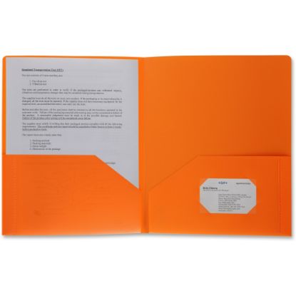 Picture of Business Source 2-pocket Poly Portfolio - Letter - 8 1/2in x 11in Sheet Size - 30 Sheet Capacity - 2 Pocket(s) - Poly - Orange - 1 Each