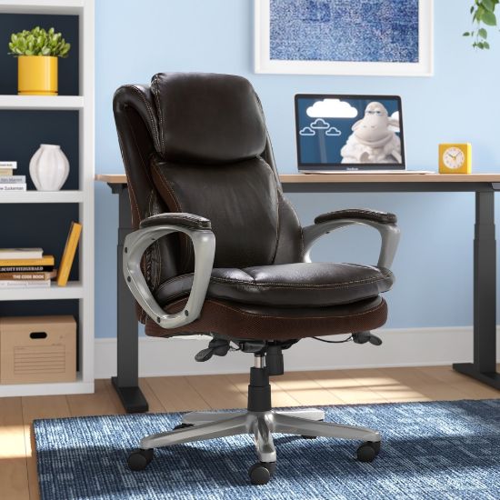 Picture of Serta Smart Layers Arlington AIR Ergonomic Bonded Leather High-Back Executive Office Chair, Brown/Silver