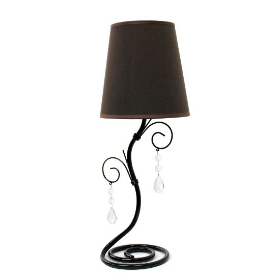 Picture of Simple Designs Twisted Vine Table Lamp with Fabric Shade and Hanging Crystals, 18.5inH, Brown