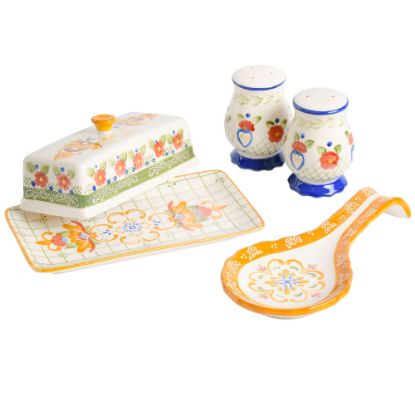 Picture of Gibson Laurie Gates Tierra 4-Piece Hand-Painted Ceramic Tableware Accessory Set, Multicolor