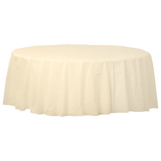 Picture of Amscan 77017 Solid Round Plastic Table Covers, 84in, Vanilla Creme, Pack Of 6 Covers