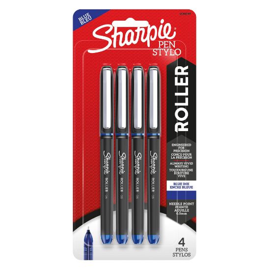 Picture of Sharpie Rollerball Pens, Needle Point, 0.5 mm, Blue Ink, Pack Of 4